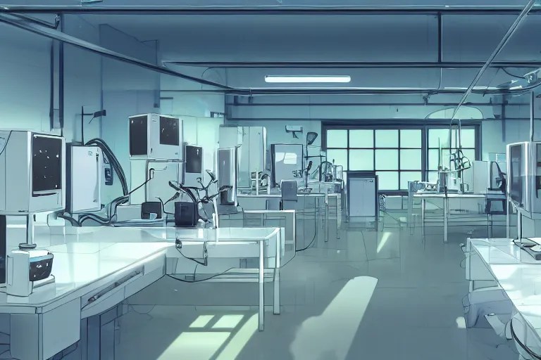 an empty science research laboratory, detailed,, p. a. Stable Diffusion
