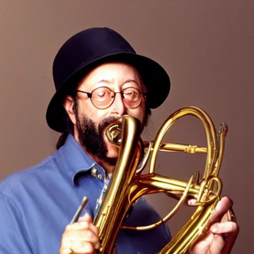 photo of chuck mangione hugging his flugelhorn Stable Diffusion OpenArt