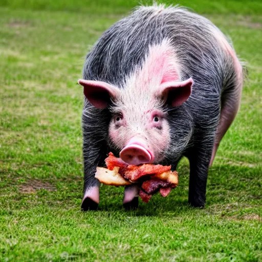 Porkie the Pig eating bacon. Stable Diffusion