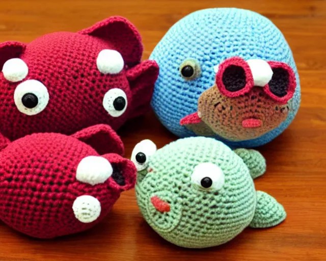 crocheted blobfish, deep sea fish made of yarn, Stable Diffusion