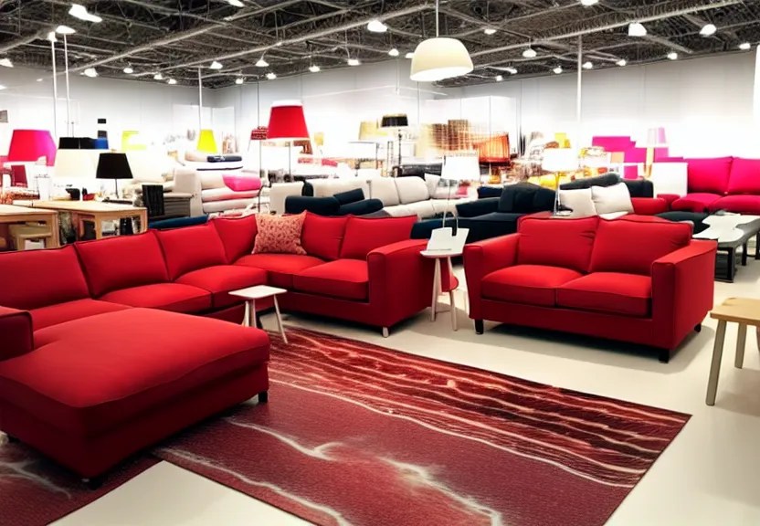 a photograph of an ikea showroom, with couches that Stable Diffusion
