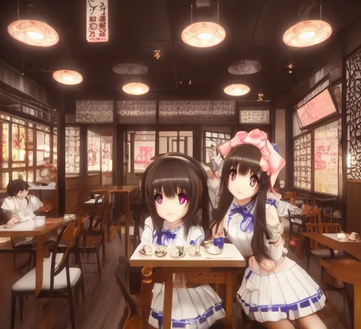 maid cafe in akihabara by kantoku, intricate, face, Stable Diffusion
