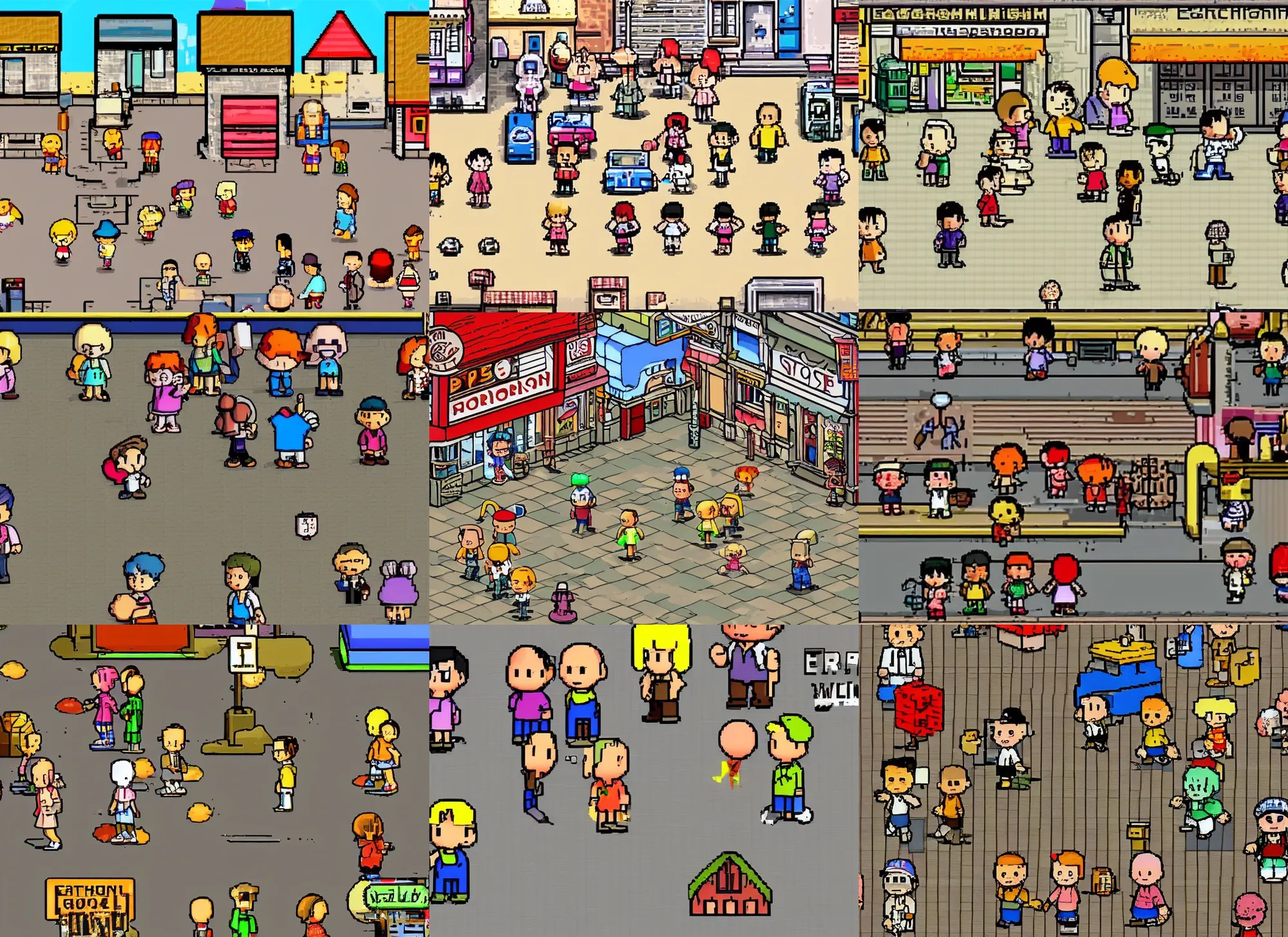 earthbound, the character walking in the town, game Stable Diffusion