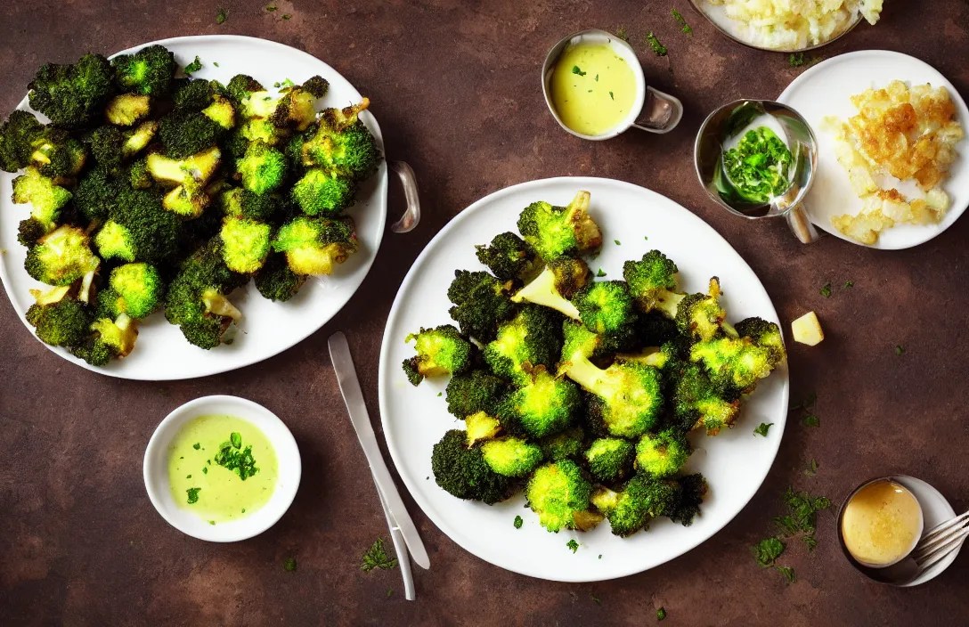 deep fried broccoli, side of potatoes, food Stable Diffusion OpenArt