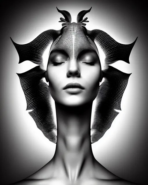 a black and white 3D render of an elegant full figure Stable