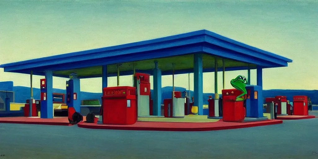 painting by edward hopper, gas station at dusk, 1 9 4 Stable Diffusion