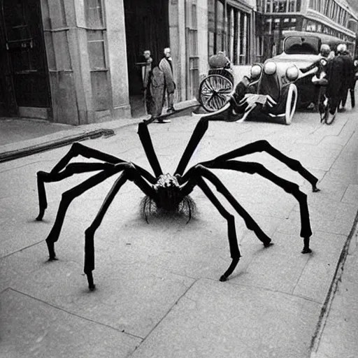 giant spiders wearing suits on the streets of london, Stable