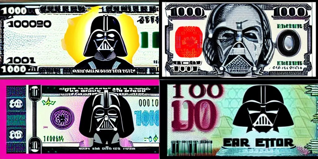 100,000 credit bill with the face of Darth Vader, Stable Diffusion