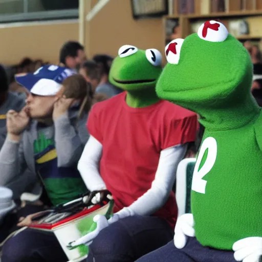 kermit the frog playing american football Stable Diffusion