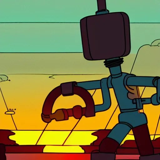 Bender from futurama holding hands with a hydraulic Stable Diffusion
