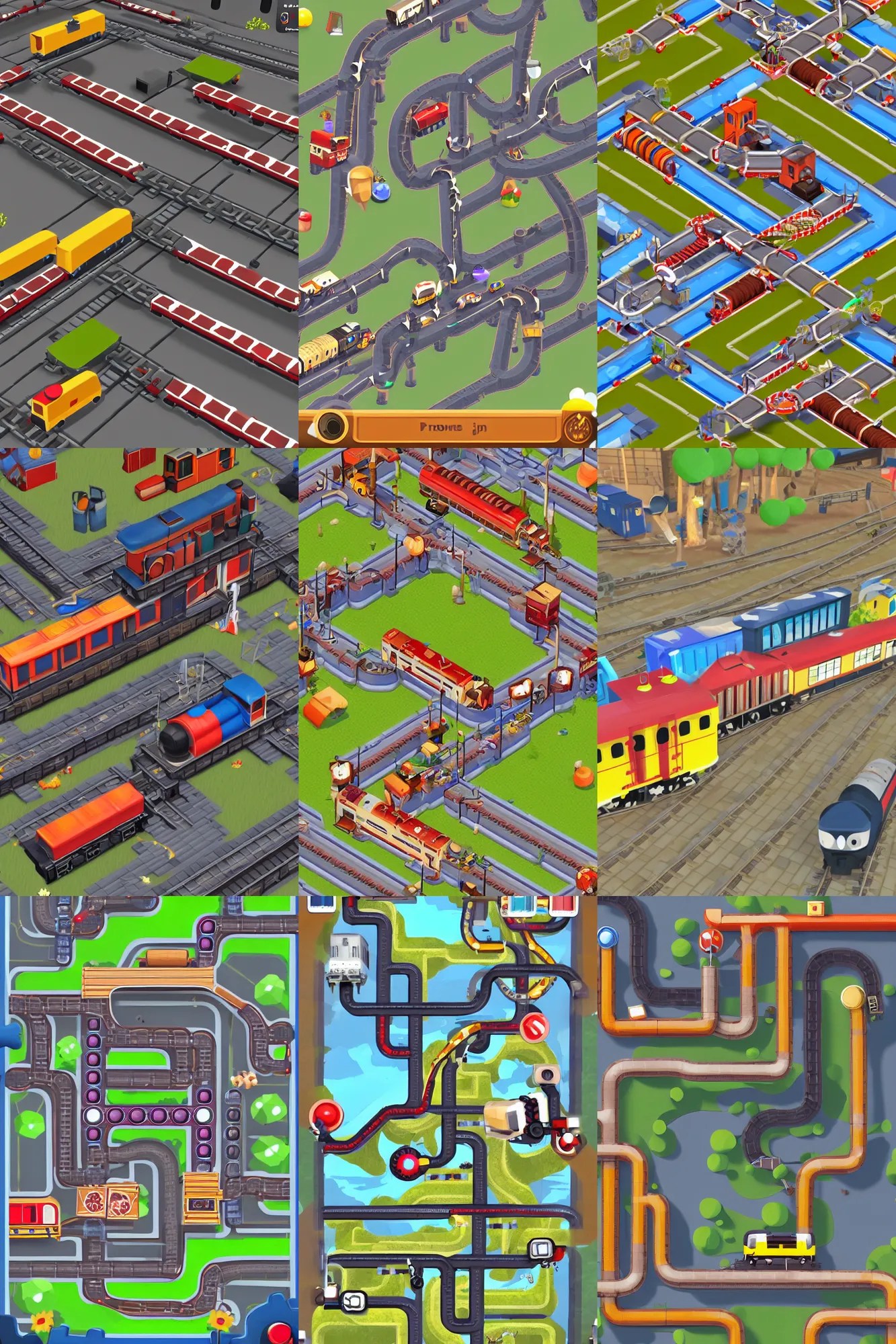 top down mobile puzzle game about trains. photo of Stable Diffusion