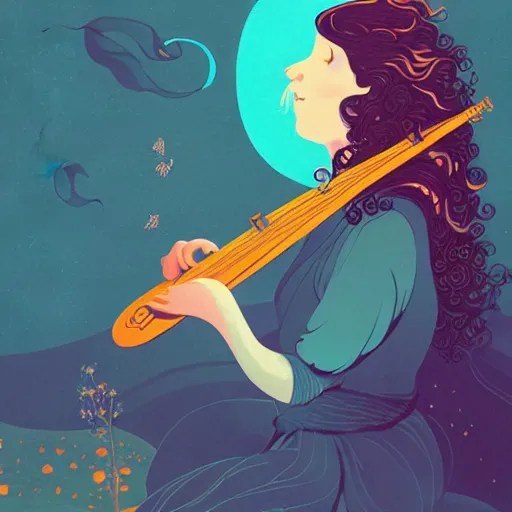 stocky irishwoman lute player playing the lute, curly Stable