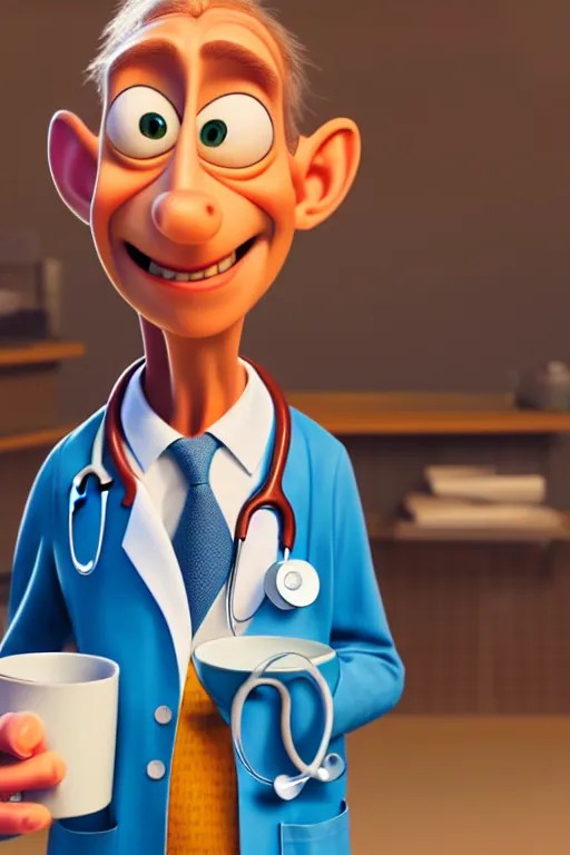 portrait of the crazy doctor holding a cup of coffee Stable Diffusion