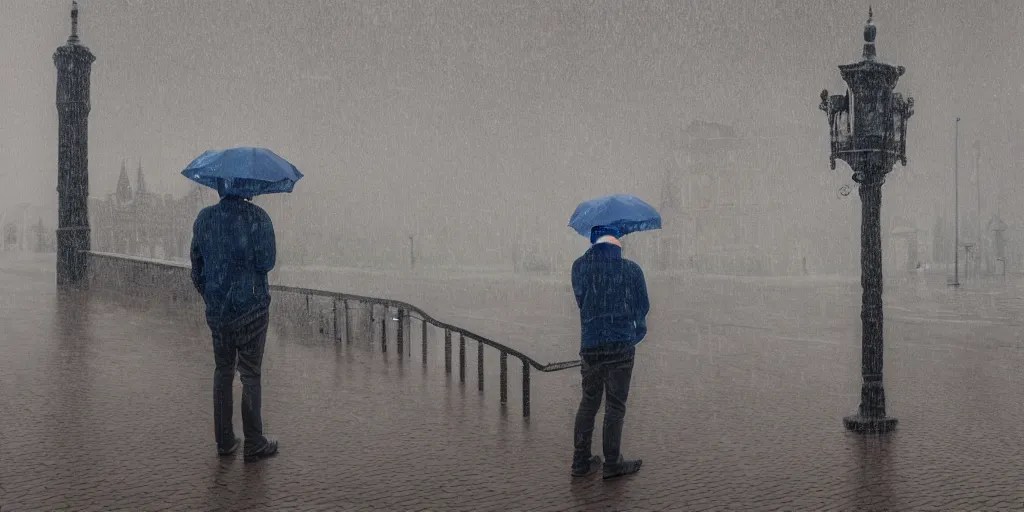 a man admiring the rain in middelburg, the Stable Diffusion OpenArt