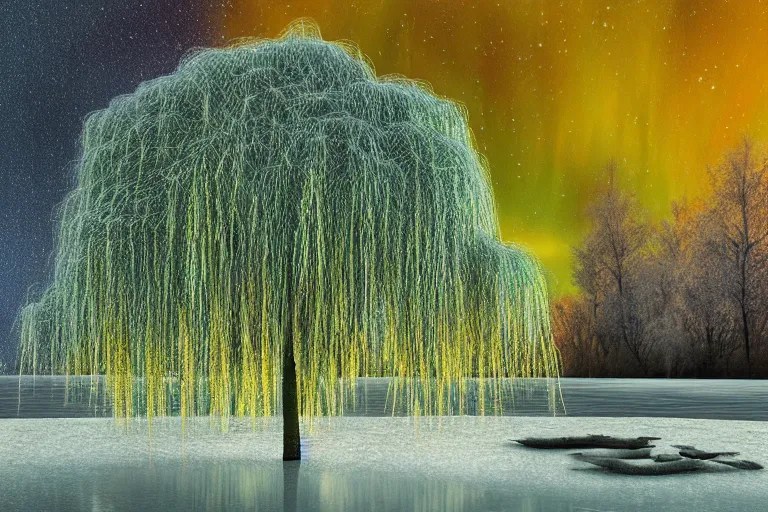 a magical weeping willow tree in a mystical atmosphere Stable Diffusion