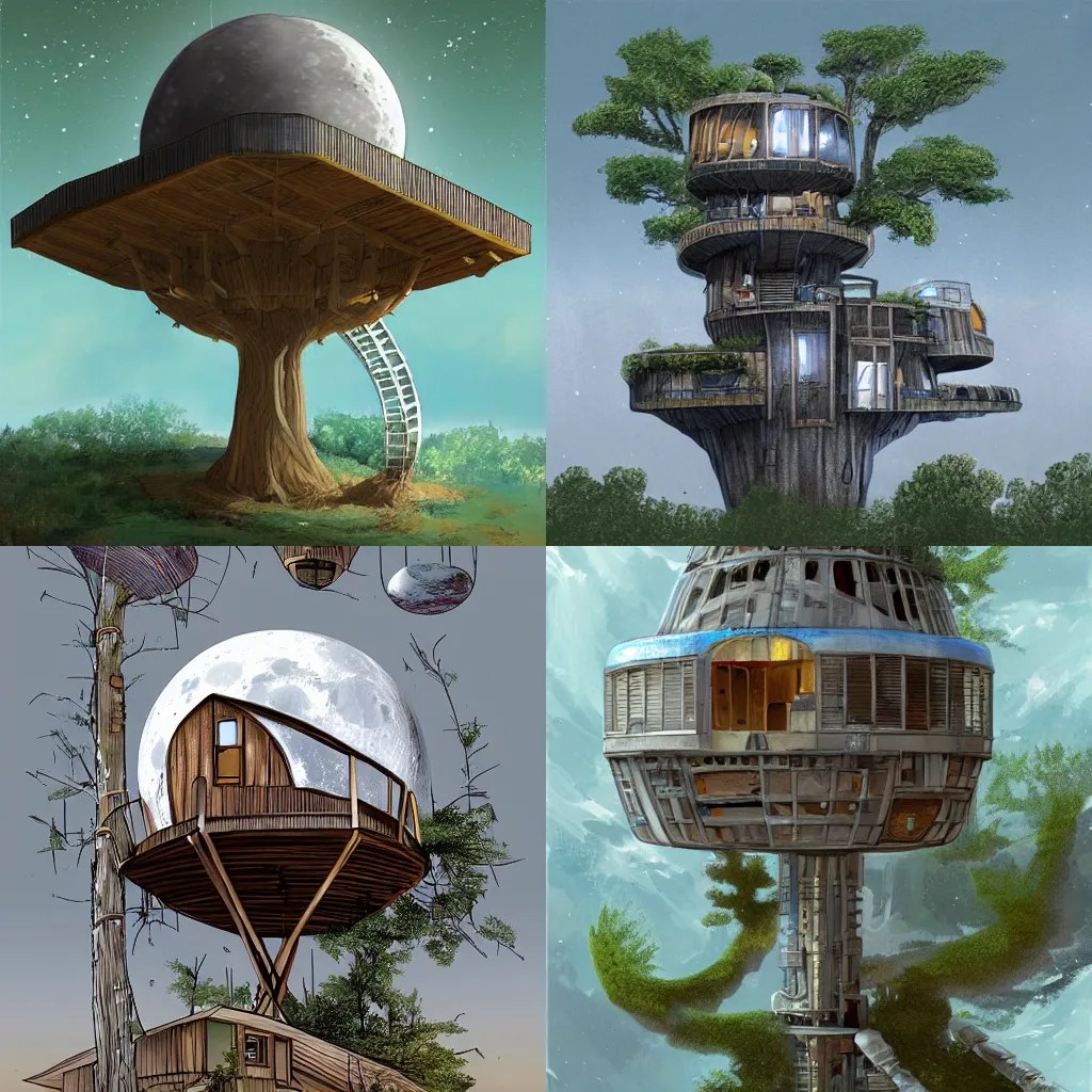 moon colony treehouse. 2 0 9 6 ad. sci fi concept art Stable Diffusion