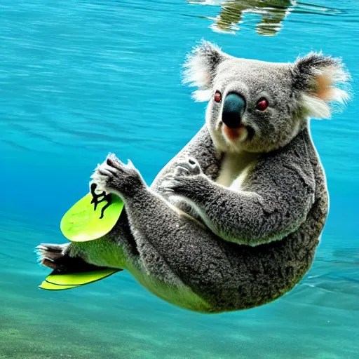 koala swimming under water with his friend a frog Stable Diffusion