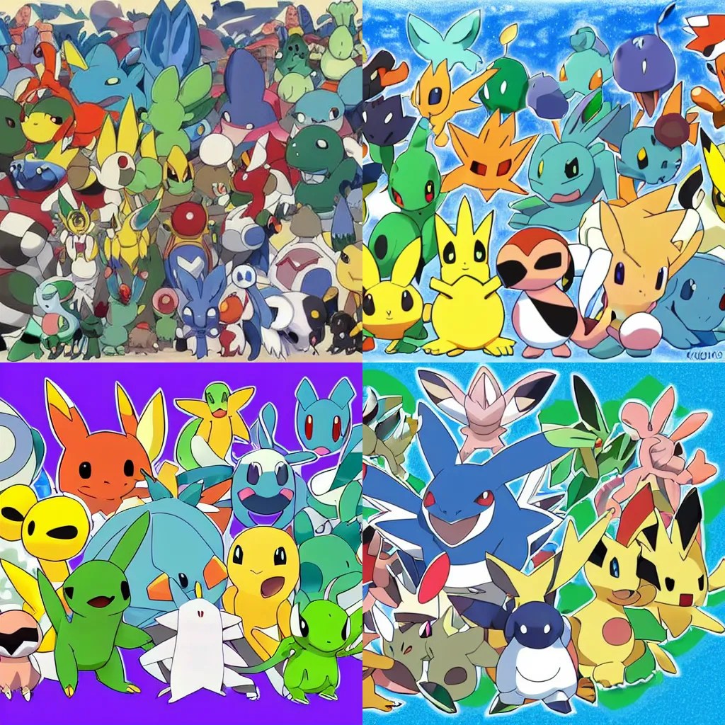 official art of a diverse crowd of Pokemon, by Ken Stable Diffusion