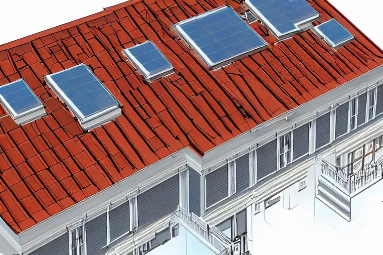 mansard roof illustration, few solar panels on the Stable Diffusion