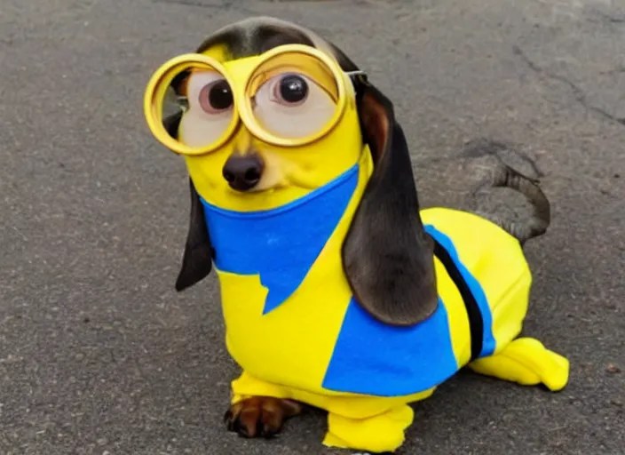 Dachshund in a minion costume Stable Diffusion