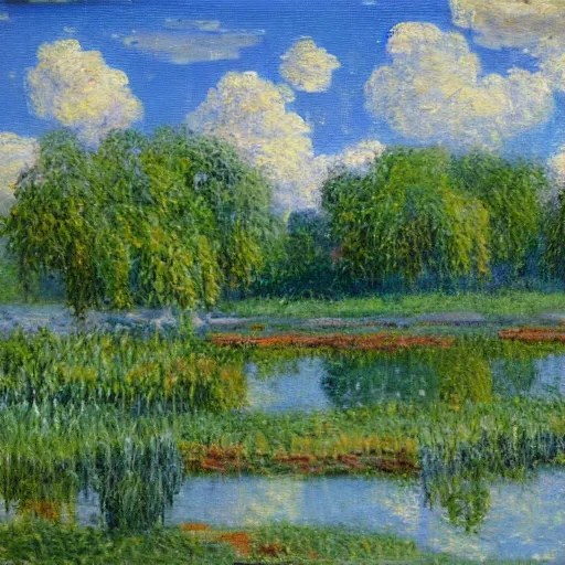 oil paint impasto relief of low view of pond in the Stable Diffusion OpenArt