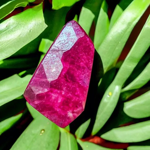 a polished cut ruby gemstone growing from a plant Stable Diffusion