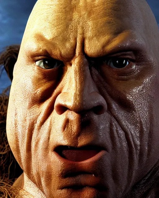 film still close up shot of dwayne johnson as golem Stable Diffusion