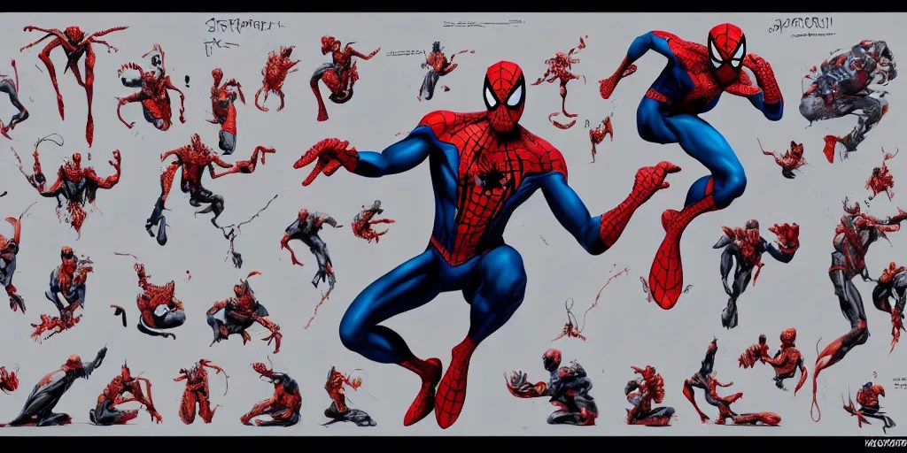 spiderman, character sheet, concept design, contrast, Stable Diffusion