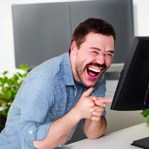 Stock reaction image of a man holding laughing at a Stable Diffusion