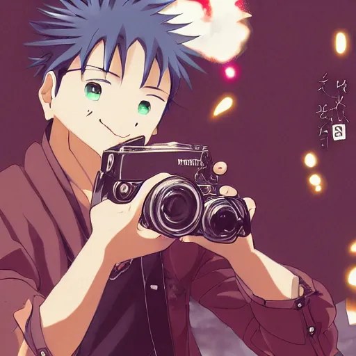 portrait of a cameraman throwing his camera to the Stable Diffusion