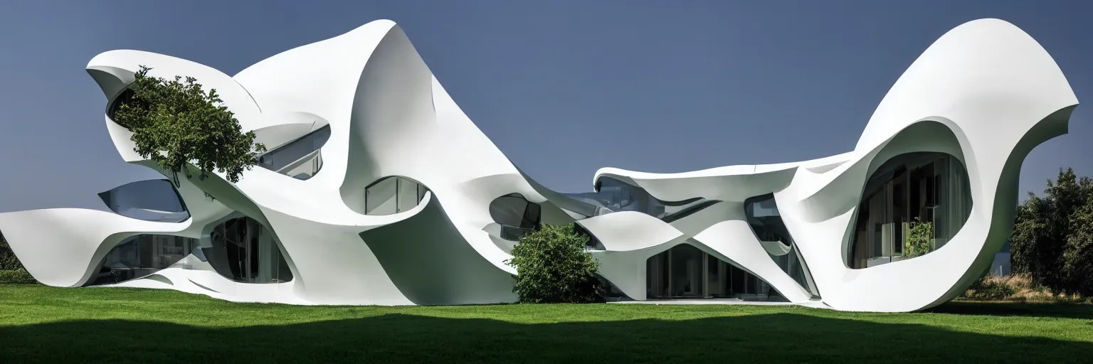 photography of a house designed by Zaha Hadid and Stable Diffusion