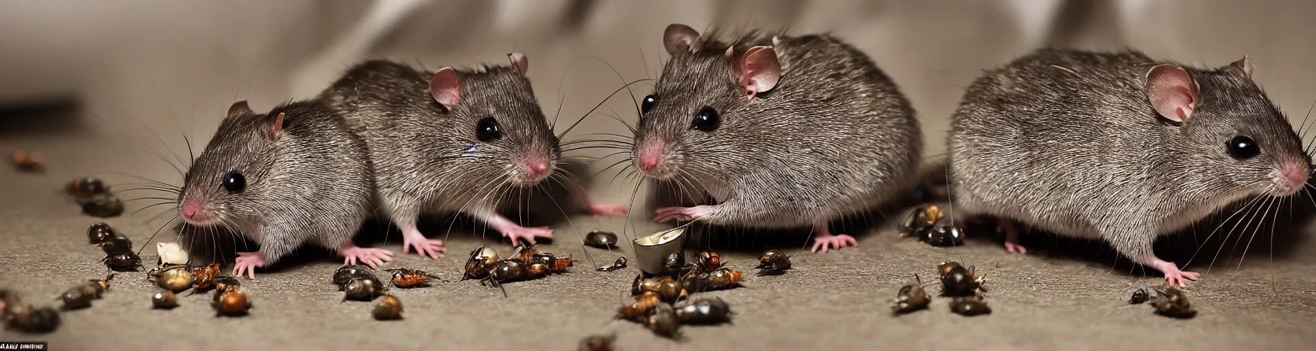 a man in bed, covered in cockroaches. Rats crawl on Stable Diffusion