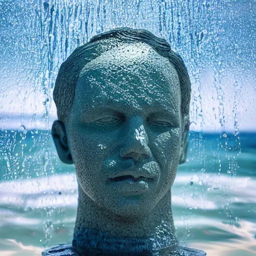 a giant sculpture made out of water of a human head on Stable