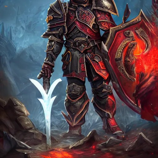 Ares with heavy armor and sword, dark sword in Ares's Stable