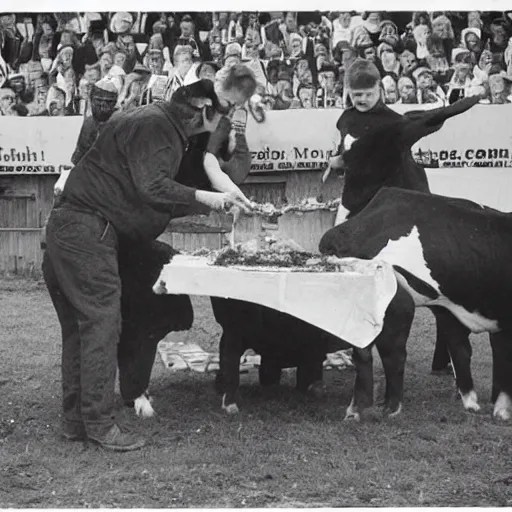 cow pie eating contest, newspaper photograph Stable Diffusion OpenArt