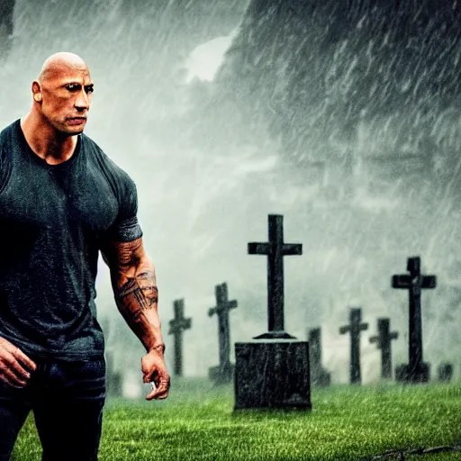dwayne the rock johnson visiting a graveyard in the Stable Diffusion