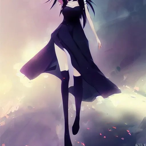anime girl wearing a black dress, anime style, Stable Diffusion