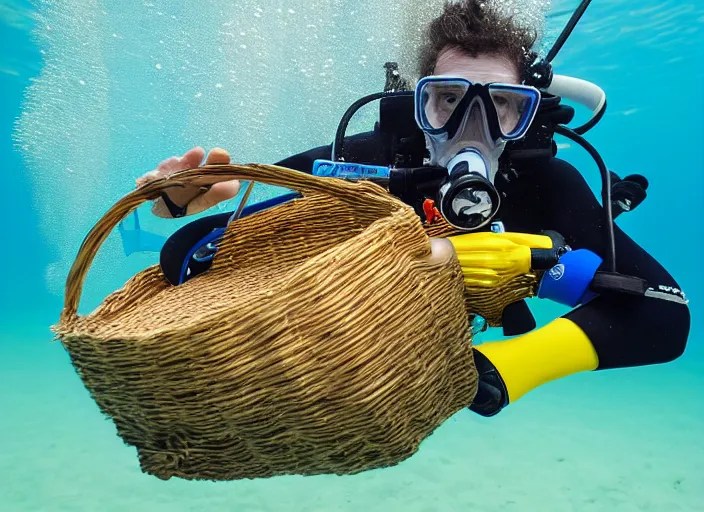 underwater photo of scuba diver weaving a basket Stable Diffusion