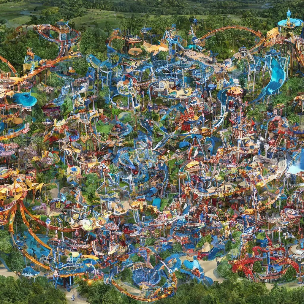 birds eye view theme park Stable Diffusion