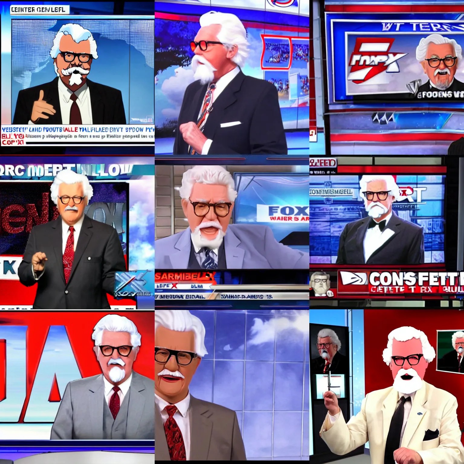 colonel sanders presenting the weather on fox news Stable Diffusion