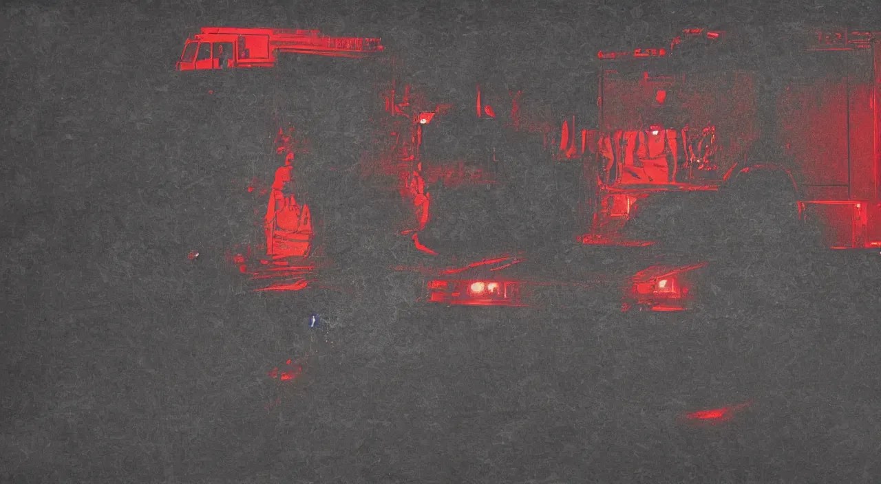Graphic crime scene, fire truck lights flashing, Stable Diffusion OpenArt