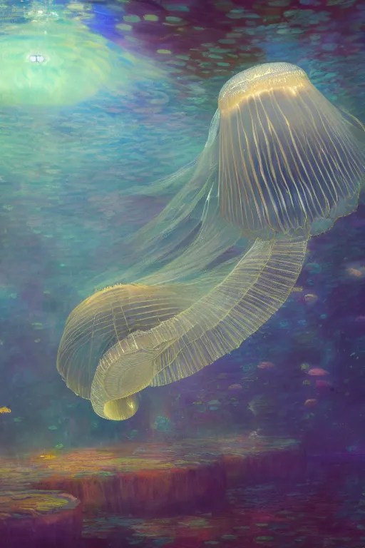 a beautiful painting of a cylindrical moon jellyfish Stable Diffusion