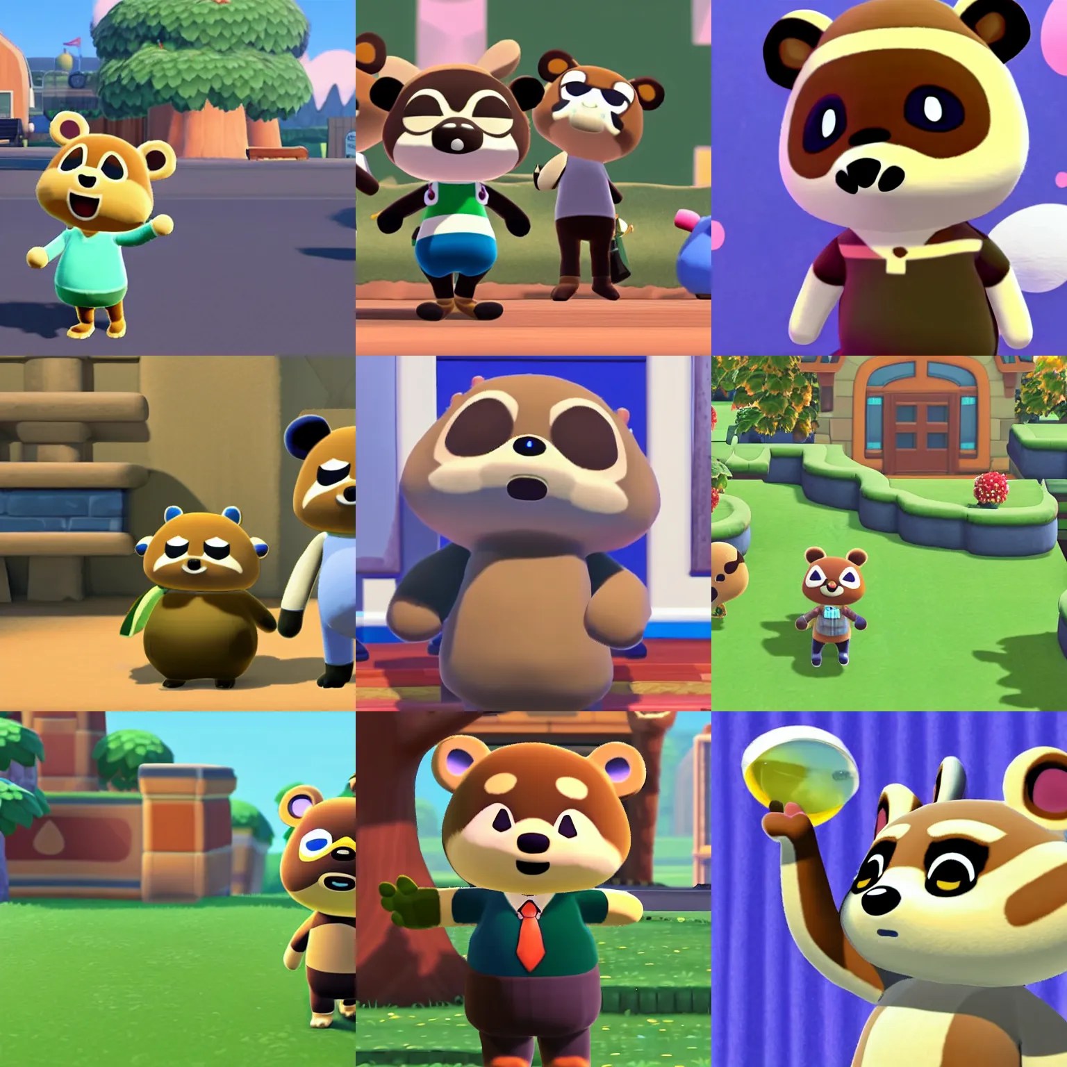 tom nook from animal crossing is speaking at a public Stable