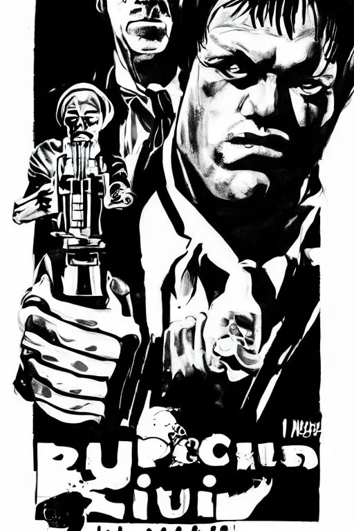 black and white illustration of Pulp fiction, neo noir Stable