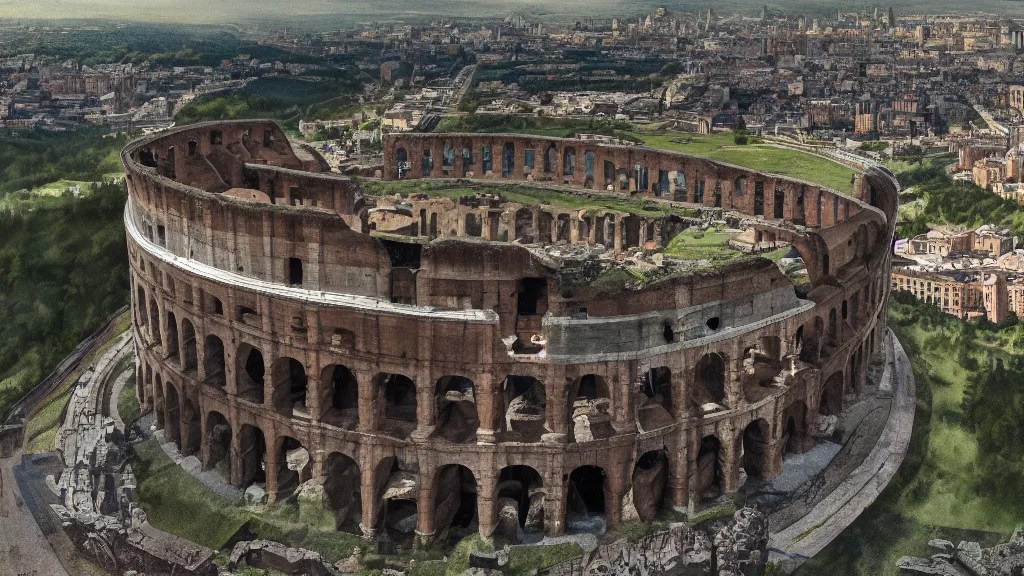 fully built roman colosseum far away with many roman Stable Diffusion