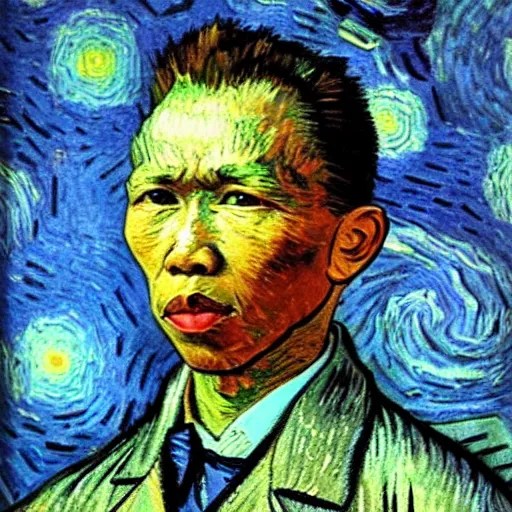 pol pot in van gogh painting, 4 k, hyper realistic, Stable Diffusion