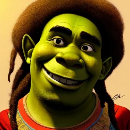 shrek as bob marley, brown skin, highly detailed, Stable Diffusion