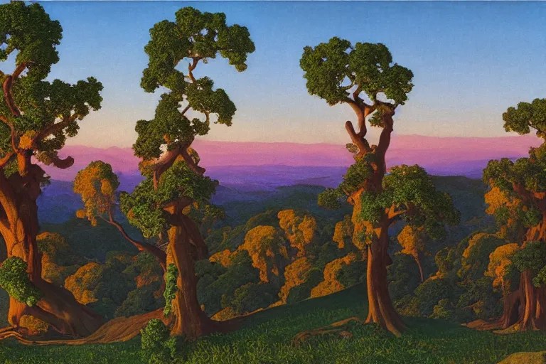 masterpiece painting of oak trees on a hillside Stable Diffusion