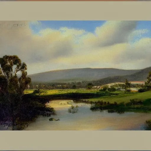 a landscape painting of canberra by fred mccubbin Stable Diffusion
