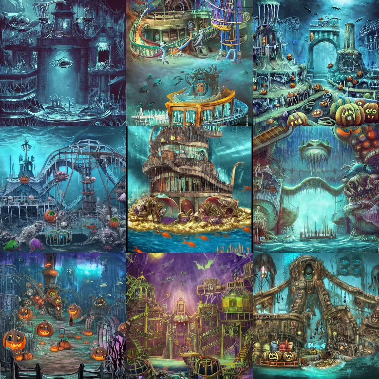 a horror based underwater suburb based on an amusement Stable